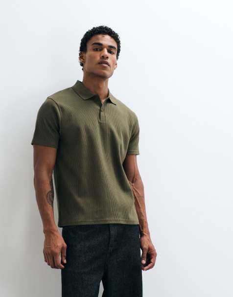 ASOS DESIGN ciężkie polo o regularnym kroju w khaki, teksturowane - view 1