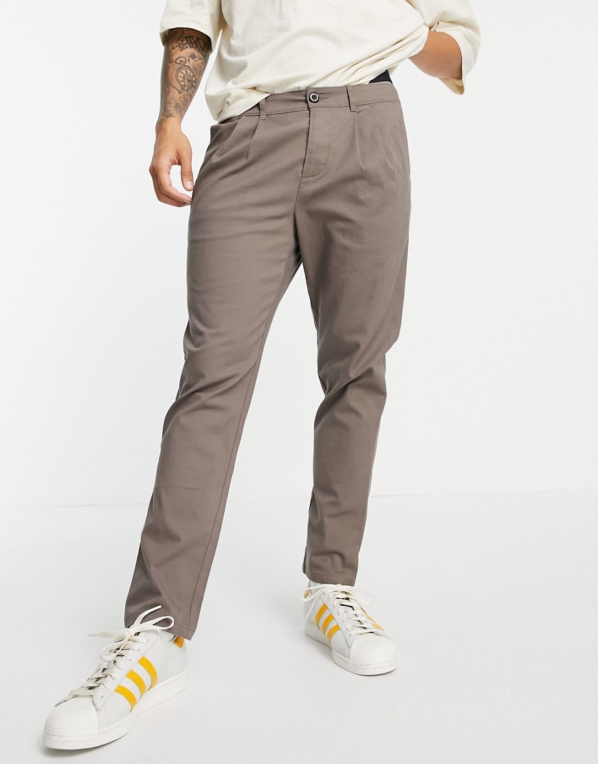 ASOS DESIGN cigarette chinos with pleats brown