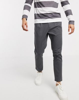 ASOS DESIGN cigarette chinos with pleats in charcoal - ASOS Price Checker