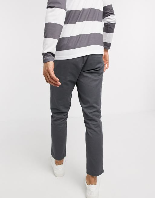 ASOS DESIGN cigarette chinos with pleats in gray