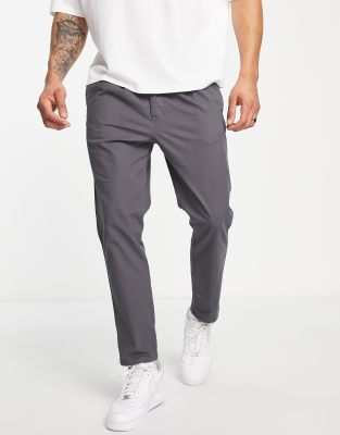 ASOS DESIGN cigarette chinos with pleats in charcoal - ASOS Price Checker