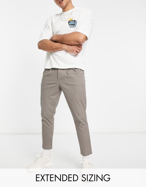 ASOS DESIGN cigarette chinos with pleats in dark beige 