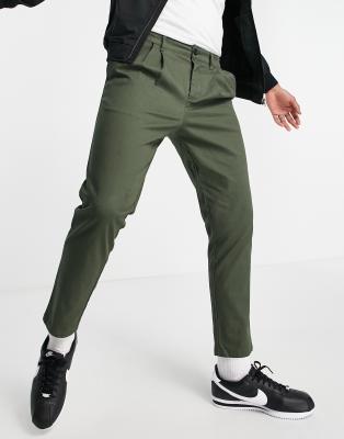 ASOS DESIGN cigarette chinos with pleats in gray