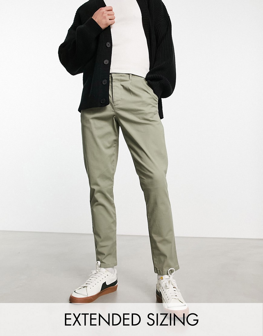 ASOS DESIGN cigarette chinos with pleats in light green