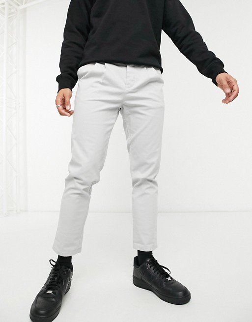 ASOS DESIGN cigarette chinos with pleats in light grey