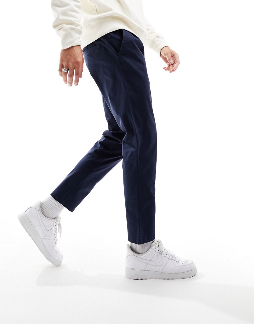 ASOS DESIGN cigarette chinos with pleats in navy