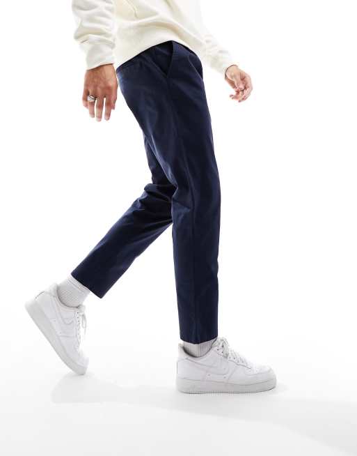 ASOS DESIGN cigarette chinos with pleats in navy | ASOS