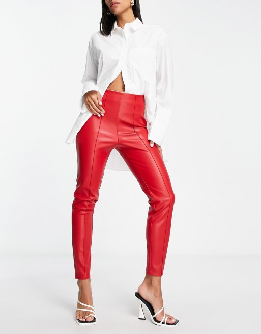ASOS DESIGN cigarette faux leather pants in red