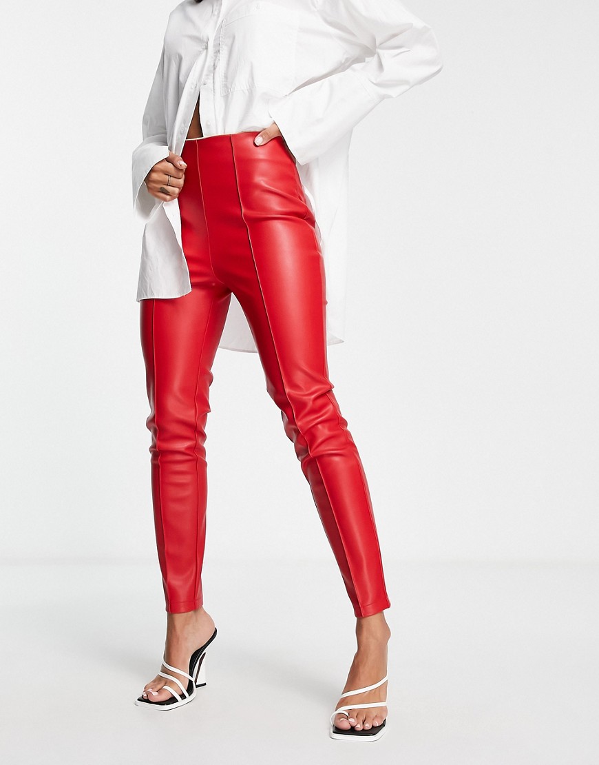 ASOS DESIGN cigarette faux leather trouser in red
