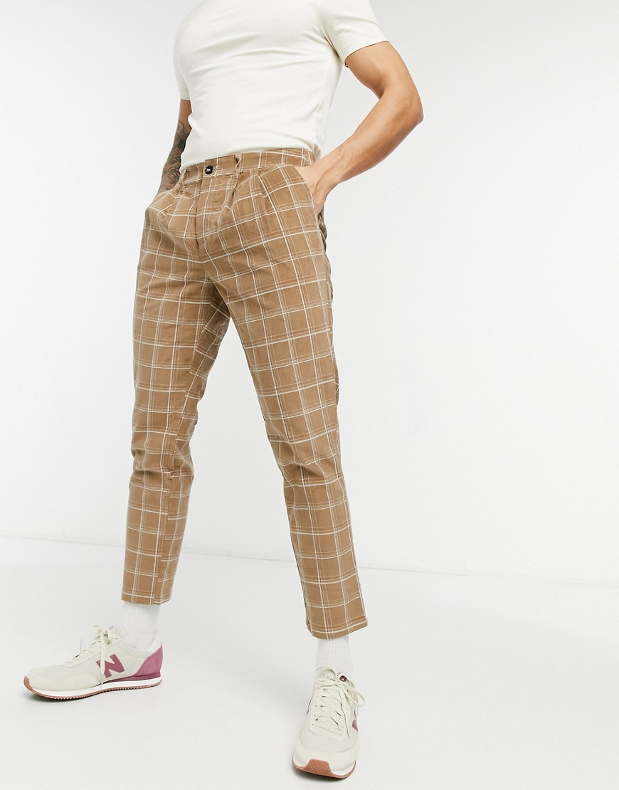 ASOS DESIGN cigarette fit pants in textured check-Brown