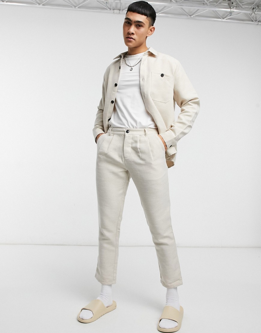 ASOS DESIGN cigarette fit pants set in linen look-Neutral