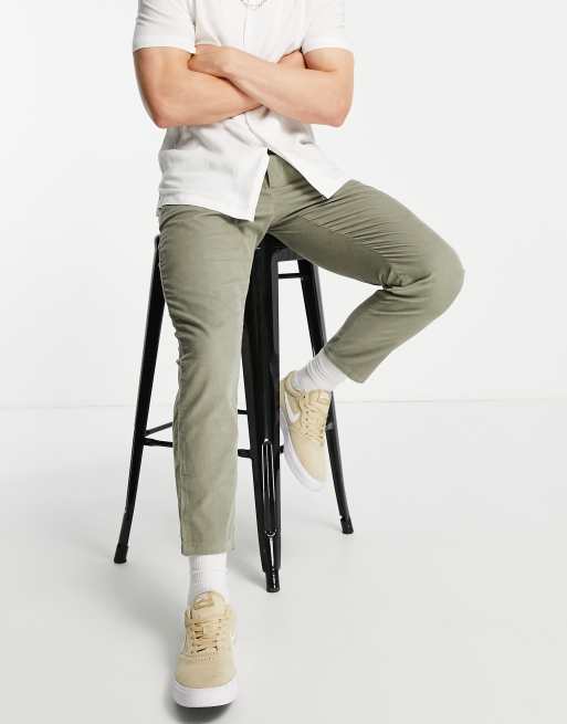 ASOS DESIGN cigarette fit trousers in khaki mini cord