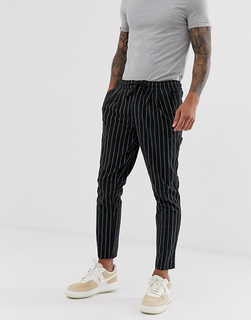 ASOS DESIGN cigarette pants with elastic waist in textured stripe | ASOS
