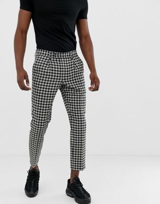 ASOS DESIGN cigarette pants with pleats in gray check