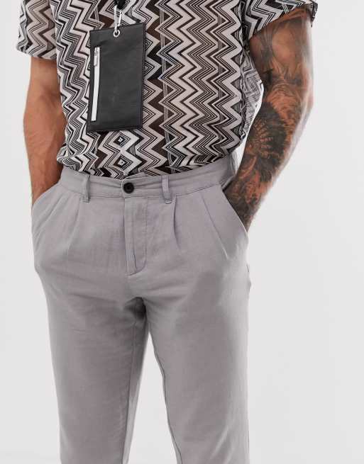 asos cigarette pants ASOS DESIGN cigarette pants with pleats in charcoal linen
