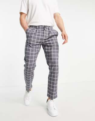 ASOS DESIGN cigarette pants with pleats in gray check