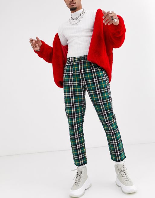 green plaid women's pants