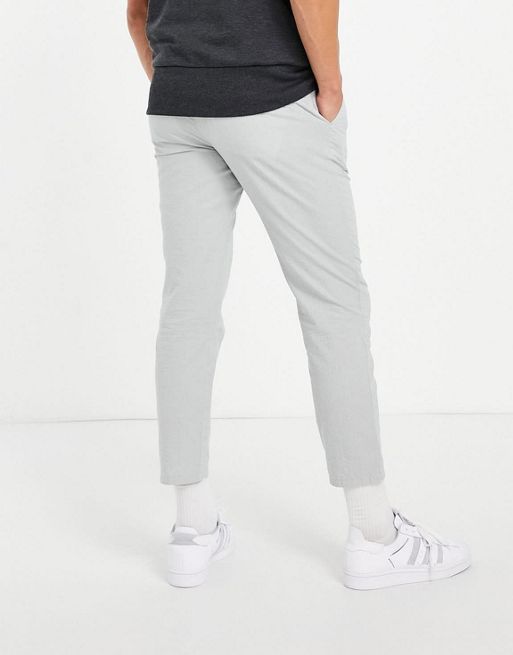 ASOS DESIGN cigarette pants with pleats in gray check