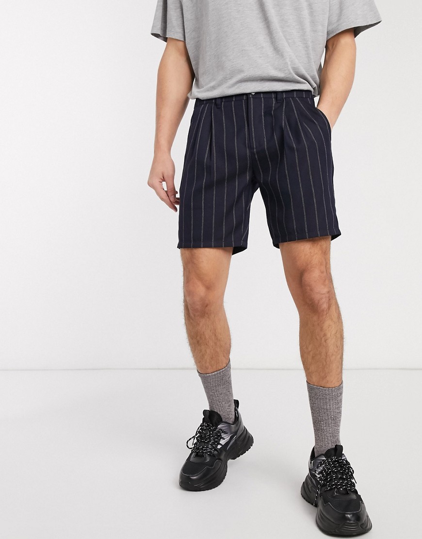 ASOS DESIGN cigarette shorts in navy stripe