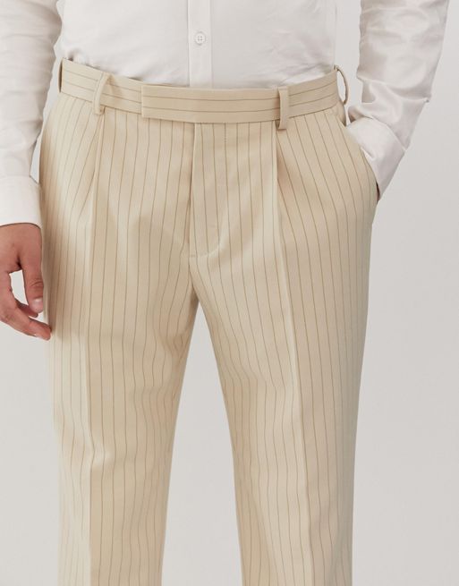 ASOS DESIGN cigarette pants with elastic waist in textured stripe