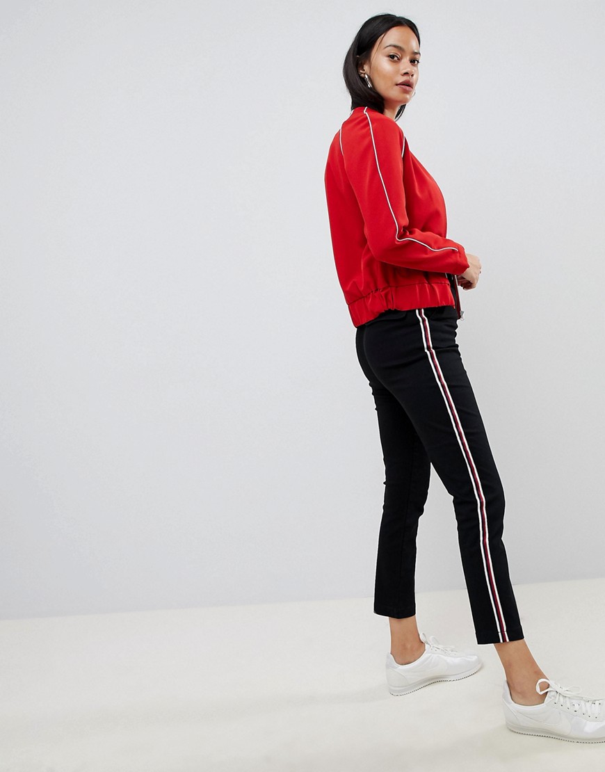 ASOS DESIGN cigarette trousers in black with side stripe
