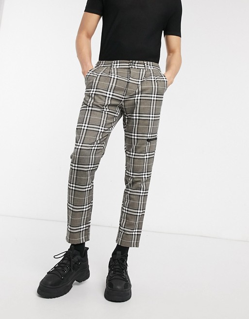 ASOS DESIGN cigarette trousers in check with zip pocket