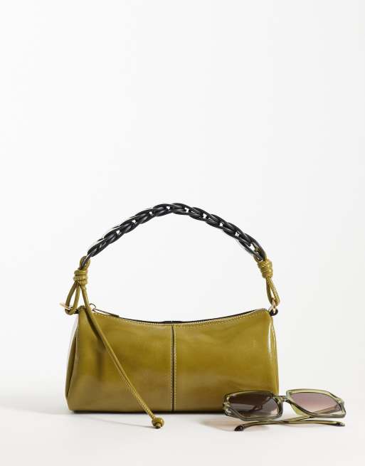 ASOS DESIGN - Cilindervormige clutch met geweven handvat in kaki, 2 van 4