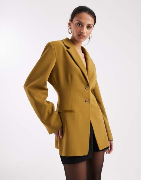 ASOS DESIGN cinch blazer in olive green
