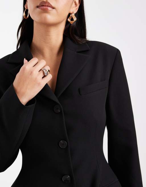 ASOS DESIGN cinch blazer mini dress in black, 4 of 4