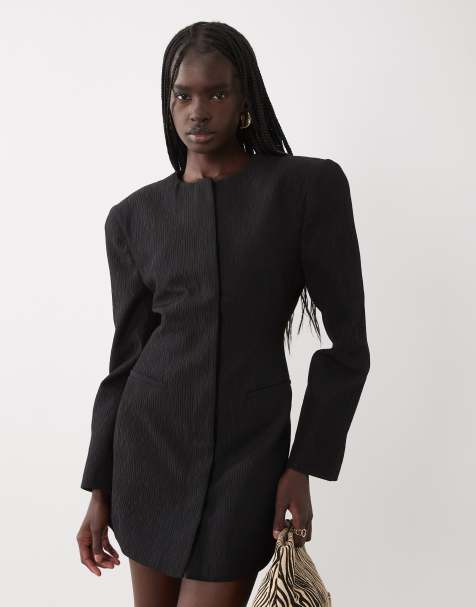 ASOS DESIGN cinch blazer mini dress with rounded shoulder in black - view 1