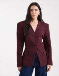 [ASOS DESIGN] ASOS DESIGN cinch collarless 3 button blazer in plum-Purple 10 Plum