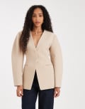 [ASOS DESIGN] ASOS DESIGN cinch collarless blazer in camel-Neutral 16 Camel