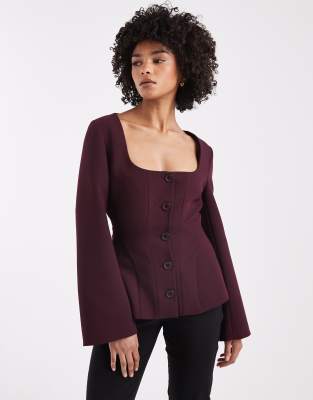 Asos Design Cinch Corset Blazer In Burgundy