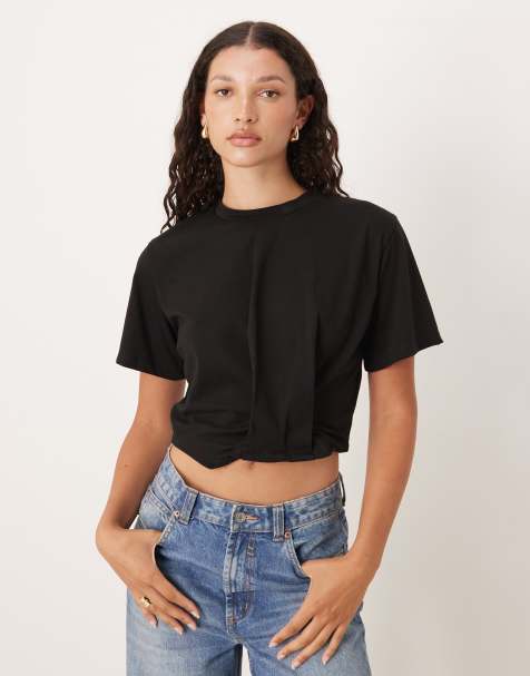 ASOS DESIGN cinch detail cropped tee in black - view 1
