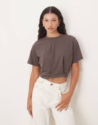 Asos Design Cinch Detail Cropped Tee In Brown