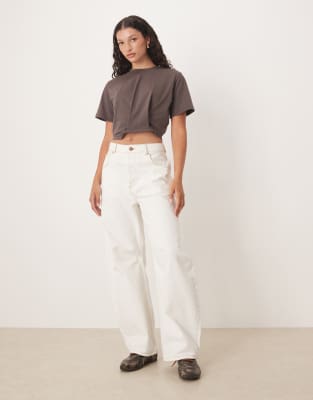Asos Design Cinch Detail Cropped Tee In Brown