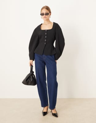 Asos Design Cinch Fitted Cocoon Sleeves Blazer In Black