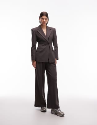 Asos Design Cinch High Break Point Blazer In Brown
