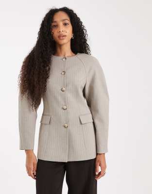 Asos Design Cinch High Break Point Cocoon Blazer In Gray