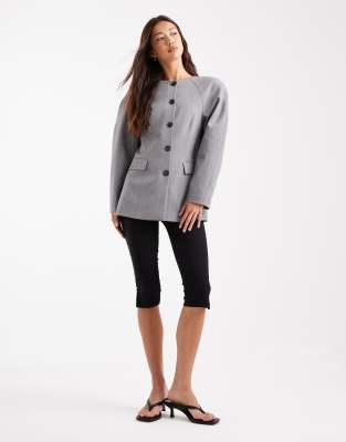 Asos Design Cinch High Break Point Cocoon Blazer In Gray