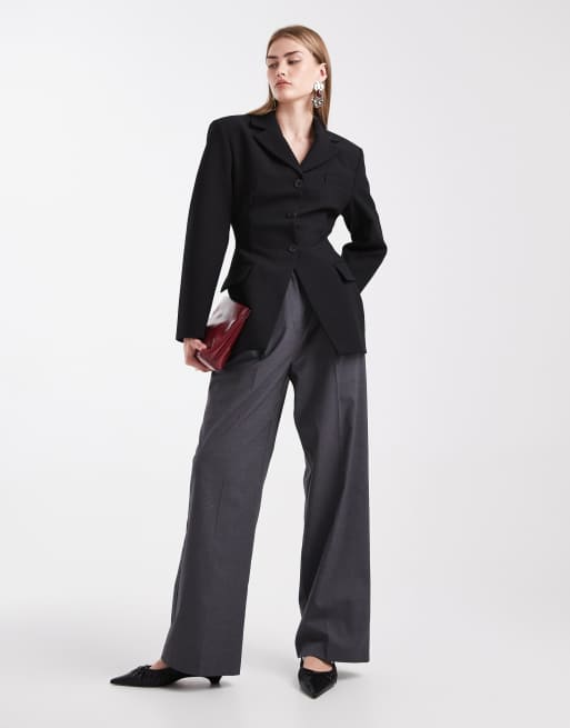 ASOS DESIGN cinch moulded hip blazer co ord in black