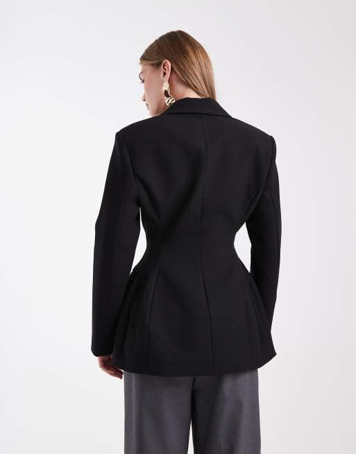 ASOS DESIGN cinch moulded hip blazer co ord in black