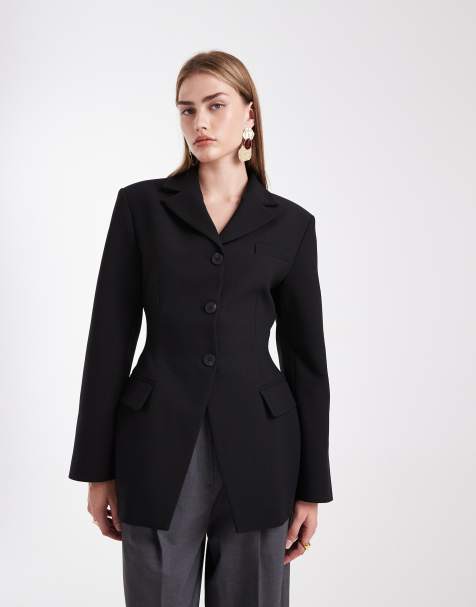 ASOS DESIGN cinch moulded hip blazer in black (Part of a set) - view 1