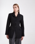 [ASOS DESIGN] ASOS DESIGN cinch moulded hip blazer in black (Part of a set) 8 Black