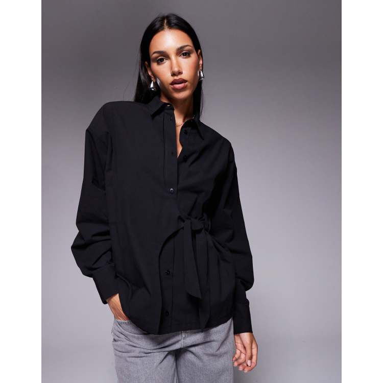 ASOS DESIGN cinch overwrap bow detail oversized shirt in
