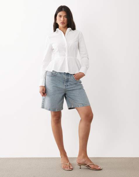 ASOS DESIGN cinch peplum shirt in white - view 1