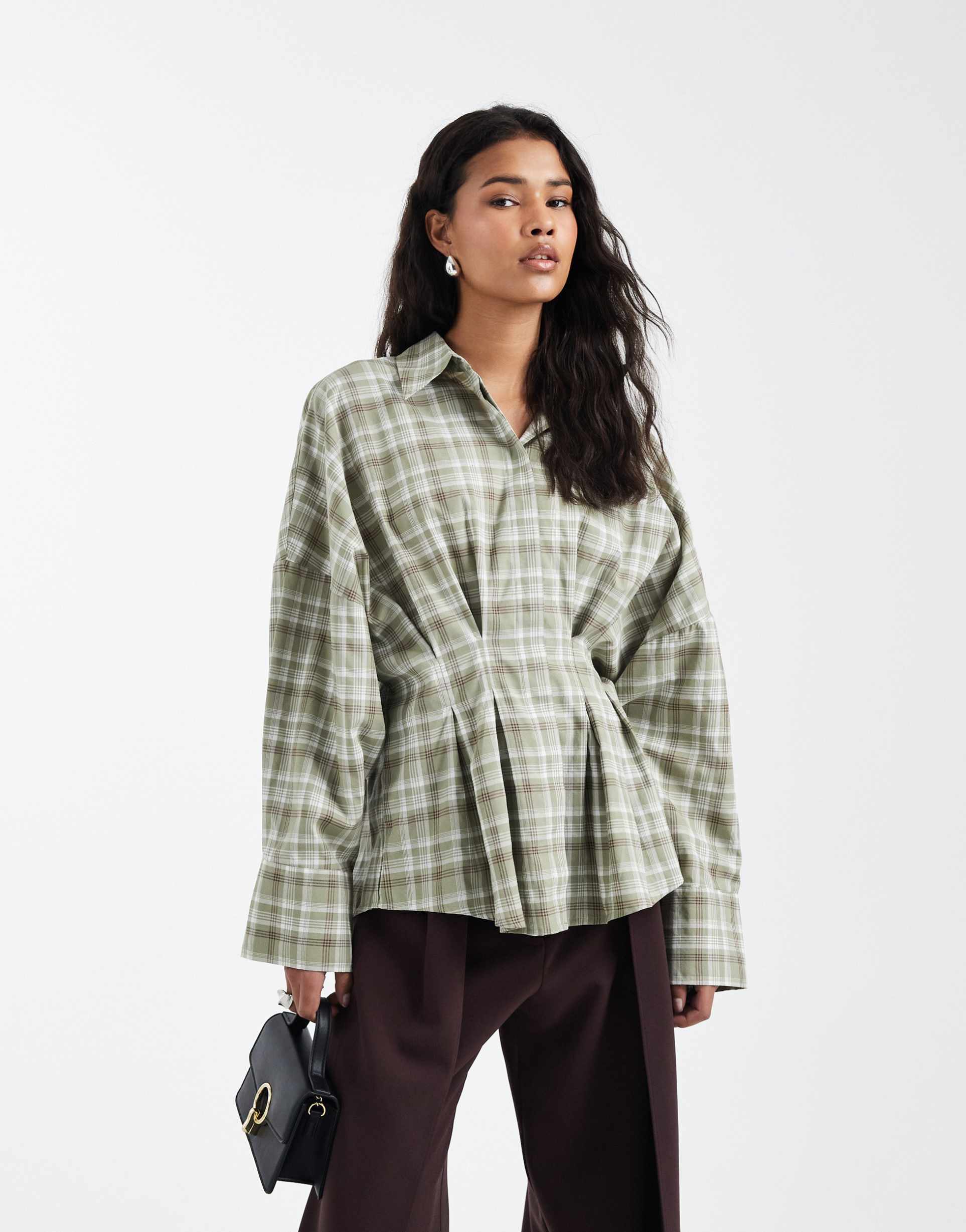 asos design cinch pleated shirt in check