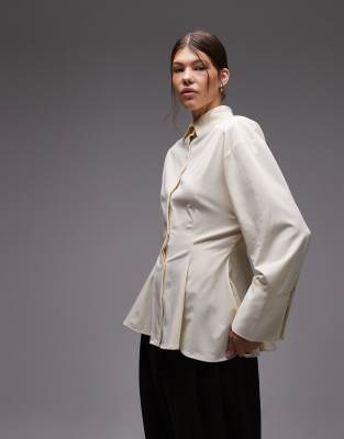 Asos Design Cinch Power Shoulders Tailored Shirt In Gray