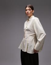 ASOS DESIGN cinch power shoulders tailored shirt in ecru