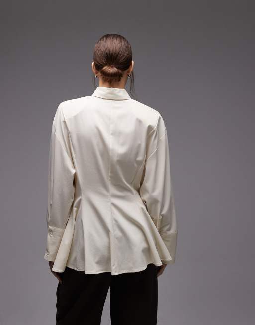 ASOS DESIGN cinch power shoulders tailored shirt in ecru